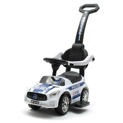 Masinuta de impins Police, Cu maner de impins detasabil, Cu protectii laterale, Cu melodii si claxon, Cu suport jucarii sub sezut, Baby Mix BYN45827
