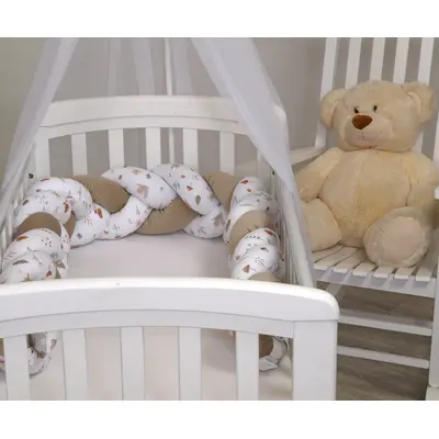 Aparatoare Laterala Pat Bumper Impletit, Inchidere Velcro, Bumbac Comori Din Natura, Bej 180x21 Cm Pjb85333