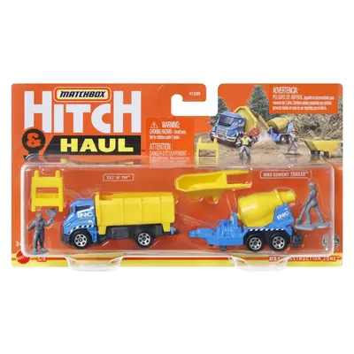 MATCHBOX HITCH&HAUL SET 2 VEHICULE MBX CONSTRUCTION ZONE TILT N TIP MBX CEMENT TRAILER SCARA 1:64 VIVMTH1235_HFH84