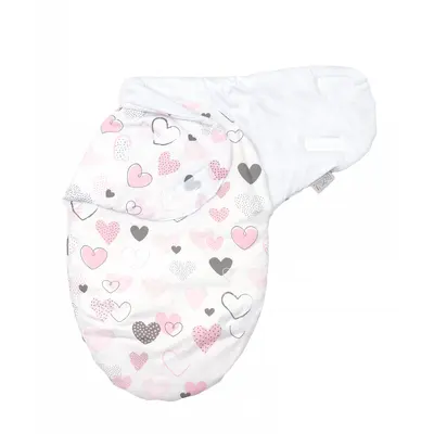 Sistem De Infasare Baby Swaddle Inimioare Bumbac Alb, Amy, 72x60 Cm Pjb84155