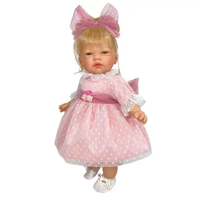 Papusa Artizanala cu miros de vanilie - Celia blonda cu rochita roz plumeti (45cm) TSG1722