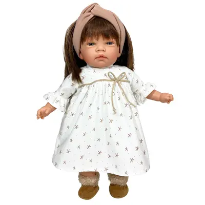 Papusa Artizanala cu miros de vanilie - Celia bruneta cu rochita alba (45 cm) TSG1732