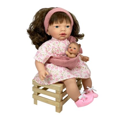 Papusa Artizanala cu miros de vanilie - Nines bruneta cu  bebelus (40 cm) TSG1612