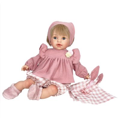 Papusa Artizanala cu miros de vanilie - Noa Rosa blonda cu rochita roz (45 cm) TSG1921