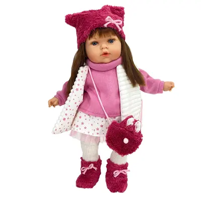 Papusa Artizanala cu miros de vanilie - Tita bruneta cu haine de iarna (45 cm) TSG5932