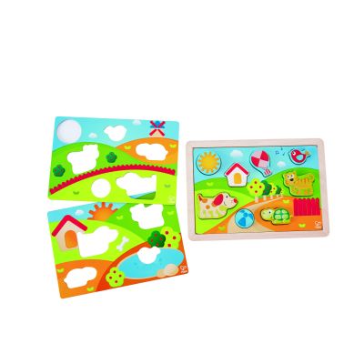 Puzzle din lemn 3 in 1 - Pepe si prietenii TSGE1601A