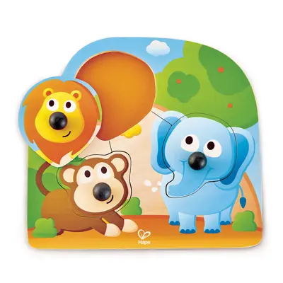 Puzzle din lemn cu butoni - Animale din Jungla cu nas mare TSGE1310A