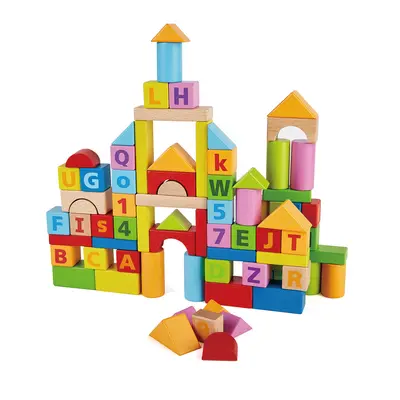 Cuburi din lemn de construit cu litere si cifre (80 piese in galeata) TSGE8402