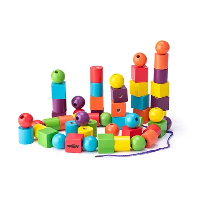 Jucarie din lemn - Margele maxi de insirat (60 piese) TSG90194