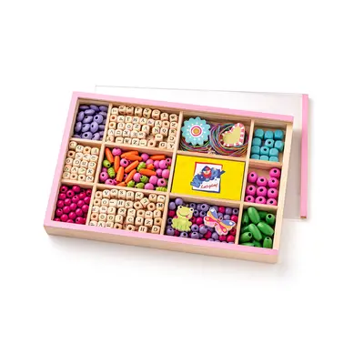 Jucarie din lemn - Set de insirat margele alfabet - Bijuterii din lemn TSG90211