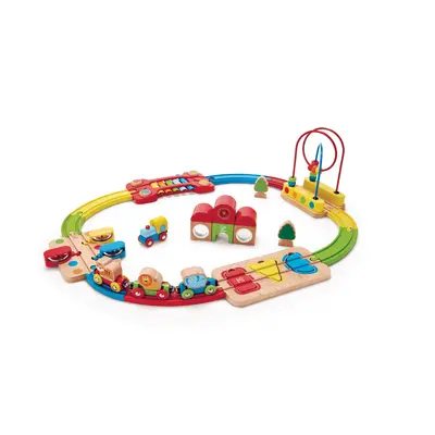 Jucarie din lemn - Sina de tren curcubeu cu puzzle (30 piese) TSGE3826A