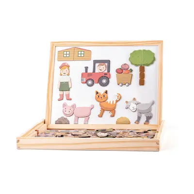 Jucarie din lemn - Tabla magnetica cu 2 fete si magneti ferma TSG91214