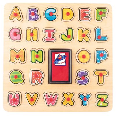 Puzzle din lemn cu butoni - Alfabet cu stampile si tusiera TSG91808