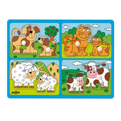 Puzzle din lemn cu butoni - Animale de companie si puii lor TSG91913