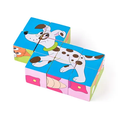 Puzzle din lemn cuburi - Animale colorate TSG91178