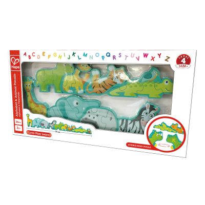 Puzzle din lemn pentru copii cu litere si animale salbatice TSGE1627A