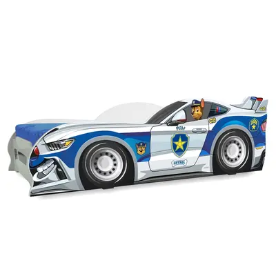 Pat de baieti 2-12 ani, tip masina, de inspiratie Paw Patrol Chase - PC-P-PAWC-80