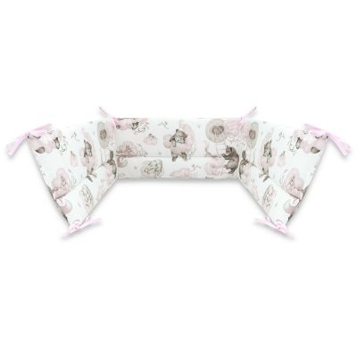 Qmini - Aparatoare pentru patut 140X70 cm, Din bumbac certificat Oeko Tex Standard 100, 210x30 cm, Cu panglici, Teddy Bear and Friends Pink BYN6426972021074