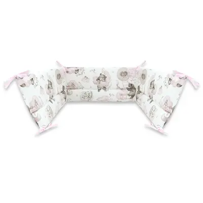 Qmini - Aparatoare pentru patut 140X70 cm, Din bumbac certificat Oeko Tex Standard 100, 210x30 cm, Cu panglici, Teddy Bear and Friends Pink BYN6426972021074