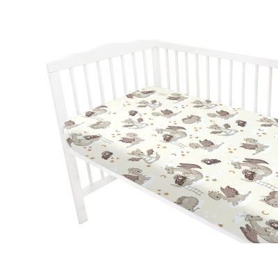 Qmini - Cearceaf cu elastic pentru patut 120X60 cm, Din bumbac certificat Oeko Tex Standard 100, Dragons Beige BYN6426972021661