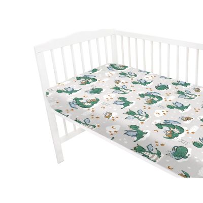Qmini - Cearceaf cu elastic pentru patut 120X60 cm, Din bumbac certificat Oeko Tex Standard 100, Dragons Gray BYN6426972021678