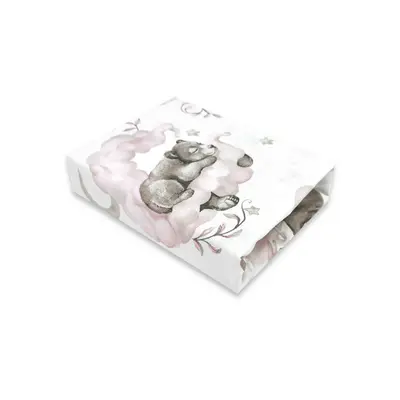 Qmini - Cearceaf cu elastic pentru patut 140X70 cm, Din bumbac certificat Oeko Tex Standard 100, Teddy Bear and Friends Pink BYN6426972021746