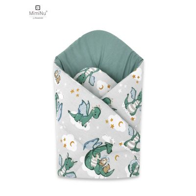 Qmini - Paturica de infasat cu doua fete, Cu multiple utilizari, Cu inchidere arici velcro, Dimensiune 75x75 cm, Din bumbac certificat Oeko Tex Standard 100, Dragons Gray BYN6426972020466