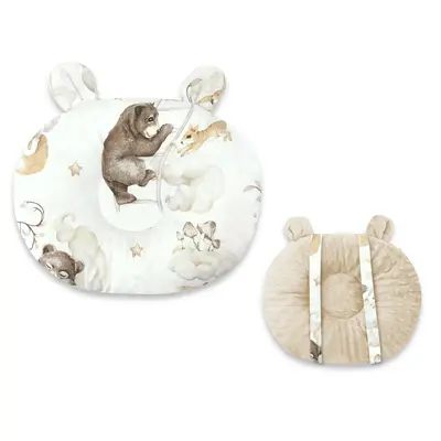 Qmini - Perna bebelusi Ursulet, Multifunctionala, Cu doua fete, Tesatura pufoasa minky si bumbac, Materiale certificate Oeko Tex Standard 100, Dimensiune 30x23 cm, Minky Teddy Bear and Friends Beige BYN6426972021562