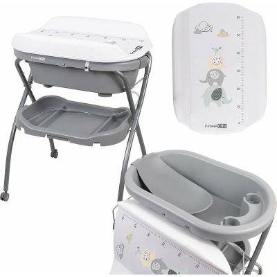 Cadita de baie cu hamac pentru nou nascut si masa de infasat, Cu roti, Cu suport metalic, Conform cu standardul european de securitate EN 12221-1:2008+A1:2013, EN 17072:2018, FreeON, Elephant BYN48648