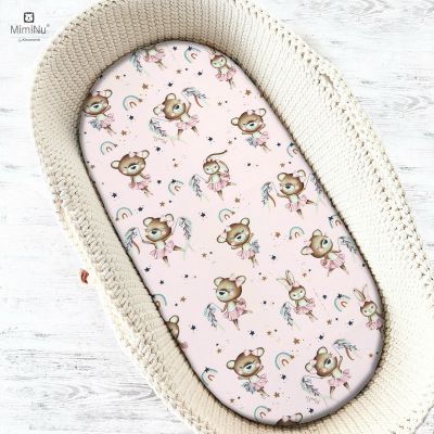 MimiNu - Cearceaf cu elastic pentru landou, carucior si cosulet, Dimensiune 80x35 cm, Din bumbac certificat Oeko Tex Standard 100, Design, Little Ballerina Pink BYN6426972021111
