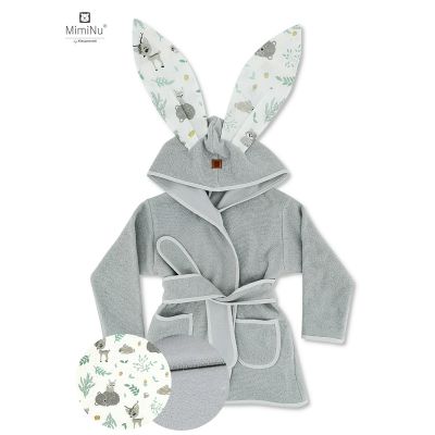MimiNu - Halat de baie cu urechi 2 - 5 ani, Moale, Cu buzunare, Cu cordon, Din bumbac si thermo fleece, Materiale certificate Oeko Tex Standard 100, Forest Friends Mint BYN6426972022323