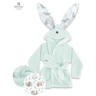 MimiNu - Halat de baie cu urechi 2 - 5 ani, Moale, Cu buzunare, Cu cordon, Din bumbac si thermo fleece, Materiale certificate Oeko Tex Standard 100, Lulu Natural BYN6426972022309