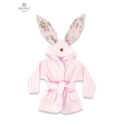 MimiNu - Halat de baie cu urechi 6 - 24 luni, Moale, Cu buzunare, Cu cordon, Din bumbac si thermo fleece, Materiale certificate Oeko Tex Standard 100, Design, Little Ballerina Pink BYN6426972022712