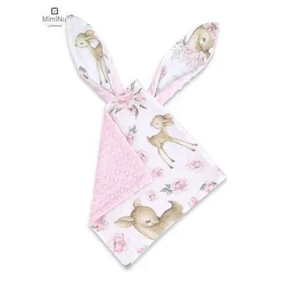 MimiNu - Jucarie textila senzoriala, Moale, Cu doua fete, 30 x 30 cm, Din tesatura minky si bumbac, Materiale certificate Oeko Tex Standard 100, Minky Sweet Deer Pink BYN6426972020237