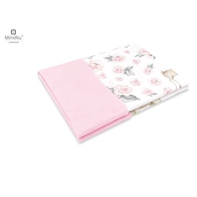 MimiNu - Paturica pufoasa cu doua fete, Dimensiune 75x100 cm, Din tesatura de catifea si bumbac, Materiale certificate Oeko Tex Standard 100, Sweet Deer Pink BYN6426972020626