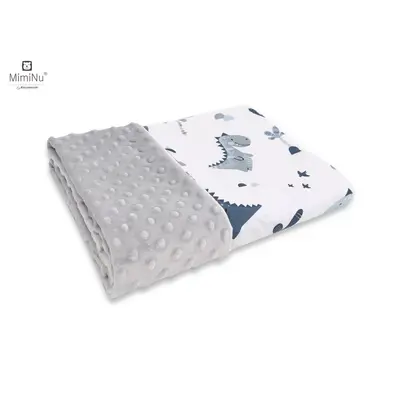 MimiNu - Paturica pufoasa cu doua fete, Dimensiune 75x100 cm, Din tesatura minky si bumbac, Materiale certificate Oeko Tex Standard 100, Dino Granat BYN6426972020749