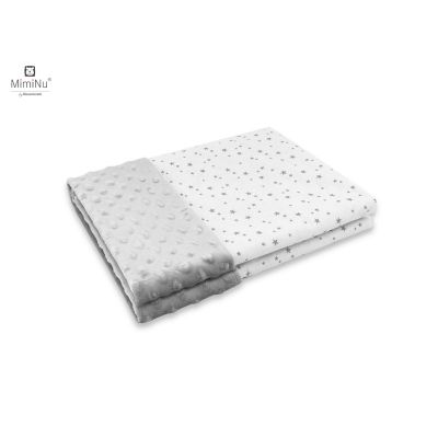MimiNu - Paturica pufoasa cu doua fete, Dimensiune 75x100 cm, Din tesatura minky si bumbac, Materiale certificate Oeko Tex Standard 100, Mini Gray Stars BYN6426972020756