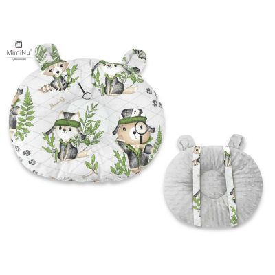 MimiNu - Perna bebelusi Ursulet, Multifunctionala, Cu doua fete, Tesatura pufoasa minky si bumbac, Materiale certificate Oeko Tex Standard 100, Design, Minky Detective Natural BYN6426972021517