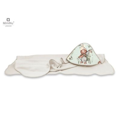 MimiNu - Prosop mare cu gluga, Dimensiune 100x100 cm, Din bumbac si thermo fleece, Materiale certificate Oeko Tex Standard 100, Design, Let\'s Go Natural BYN6426972022132