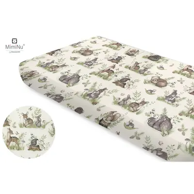 Miminu - Cearceaf cu elastic, Din bumbac certificat Oeko Tex Standard 100, Pentru pat 160x80 cm, Design, Calm Forest Natural BYN6426972022040