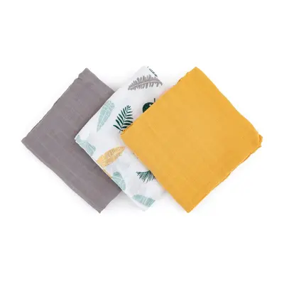 Petite&Mars - Set 3 scutece din muselina de bambus Moussy Ochre Leaves, Hipoalergenice, 68 x 68 cm, Certificate Oeko Tex Standard 100, Multicolor BYN415360