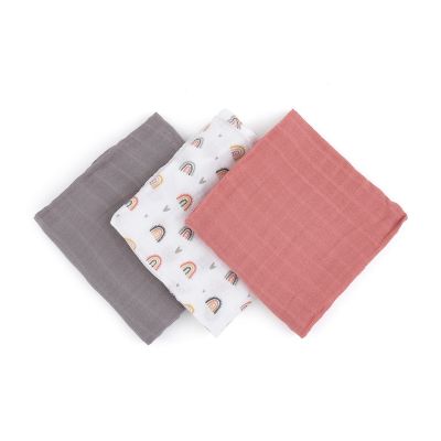 Petite&Mars - Set 3 scutece din muselina de bambus Moussy Rose Rainbow, Hipoalergenice, 68 x 68 cm, Certificate Oeko Tex Standard 100, Multicolor BYN415362