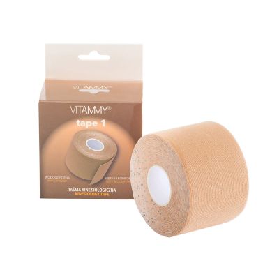 Banda Kinesiologica Vitammy Tape 1, impermeabila, moale si confortabila, fara latex, 5 cm x 5 m, Bej BITtape1bej