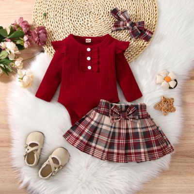 Costumas cu body visiniu si fustita in carouri (marime disponibila: 6-9 luni (marimea 19 incaltaminte)) md567-2-de3.6-9 luni (marimea 19 incaltaminte)
