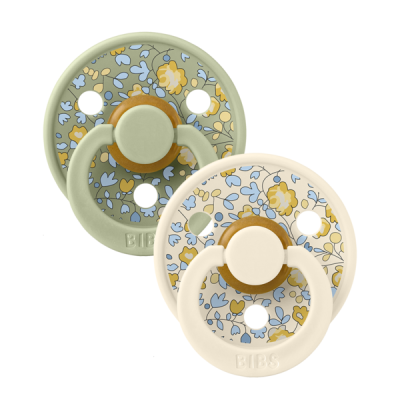 Bibs x liberty - set 2 suzete colour eloise latex, tetina rotunda, 0 luni+-ivory/sage bbb11011103