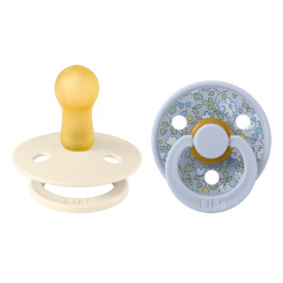 Bibs x liberty - set 2 suzete colour eloise latex, tetina rotunda, 6 luni+- dusty blue/ivory bbb12011101
