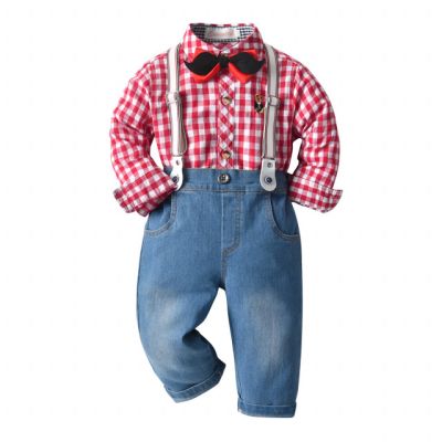 Costum cu blugi si camasuta rosie in carouri MD537-2-de4