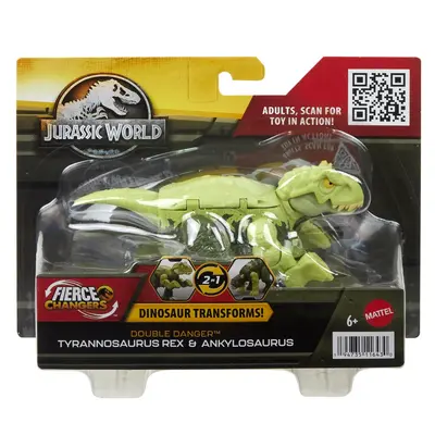 JURASSIC WORLD FIERCE CHANGERS DOUBLE DANGER DINOZAUR TRANSFORMABIL TYRANNOSAURUS REX SI ANKYLOSAURUS VERDE VIVMTHLP05_HLP08