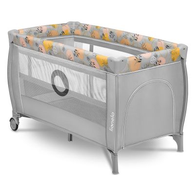 Lionelo - Patut pliant cu doua nivele, Stefi Plus, Cu intrare laterala cu fermoar, 2 roti, 120 x 60 cm, Conform cu standardul european de securitate EN 716, Roz/Galben BYNLO-STEFI_PLUS_PINK_YELLOW