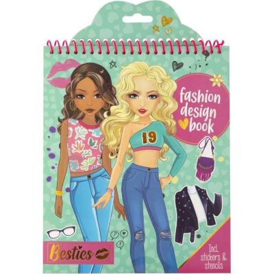 Carte de colorat Fashion Design Book cu autocolante si sabloane incluse Besties Grafix GR140007 BBJGR140007_Albastru